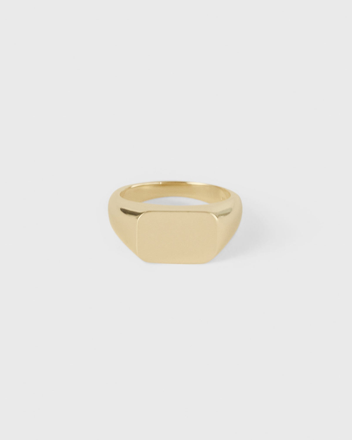 front view of cushion signet ring in solid 14k yellow gold