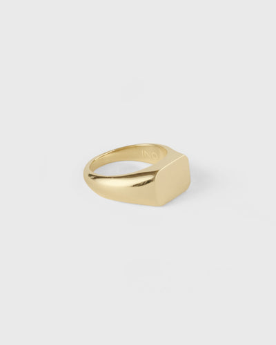 side view of cushion signet ring in solid 14k yellow gold