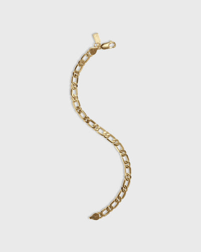 figaro bracelet in solid 14k yellow gold extended